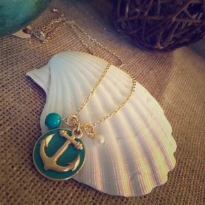 Anchor gold/teal pendant necklace NWT