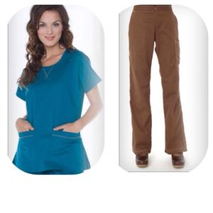 KOI Scrubs Set XS Teal Brown
