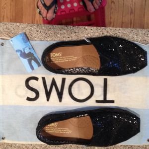 New TOMS Black Glitter Shoes 7W