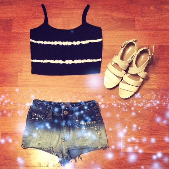 Vintage Navy And White Tie Dye Crop Top