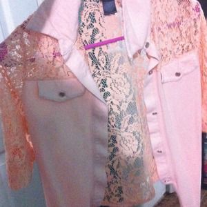 light pink lace shirt to wear over an undershirt.