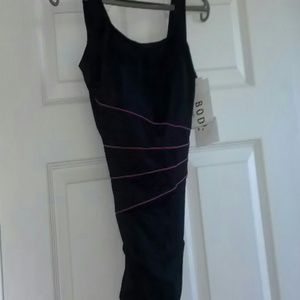 Pink and black one piece swimsuit