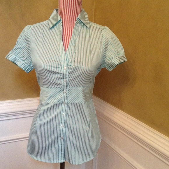 ❌SOLD❌Mint and White Striped Top - Picture 2 of 2