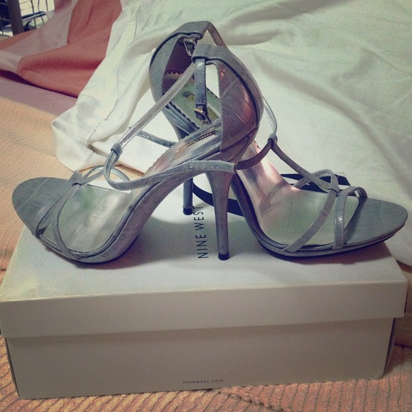 Gray strappy sandals