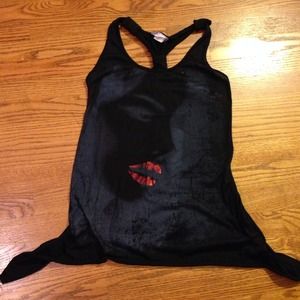 XL-2X Black Print High Low Racerback Tank