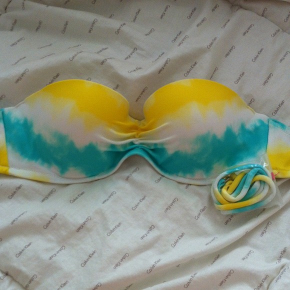 blue and yellow bikini top