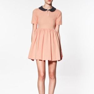Zara Basic Peach Dress w/ Navy PeterPan Collar XS