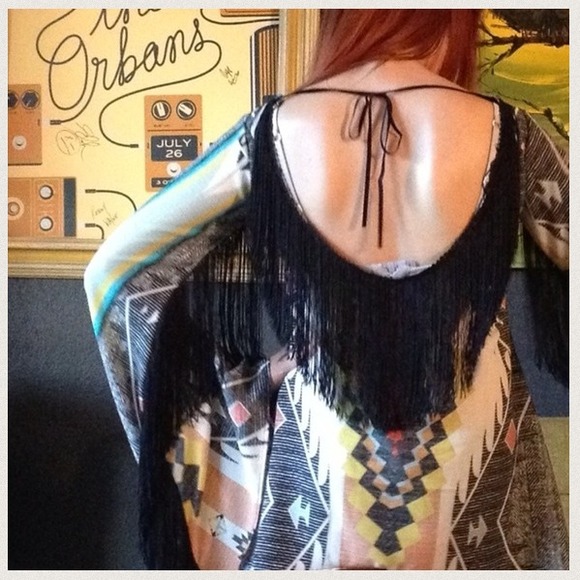 SOLD Boho Native Fringe Bell Sleeve Tunic Dress