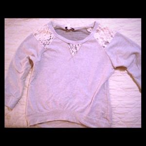 Gray Top with Lace inset detail