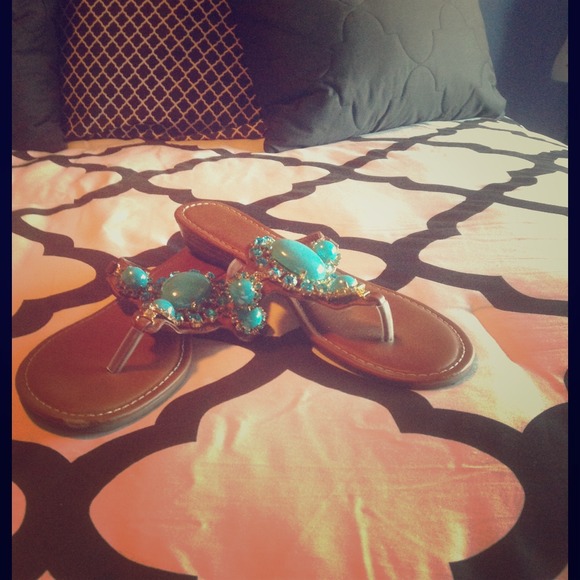 Bamboo Teal Stone Flip Flops