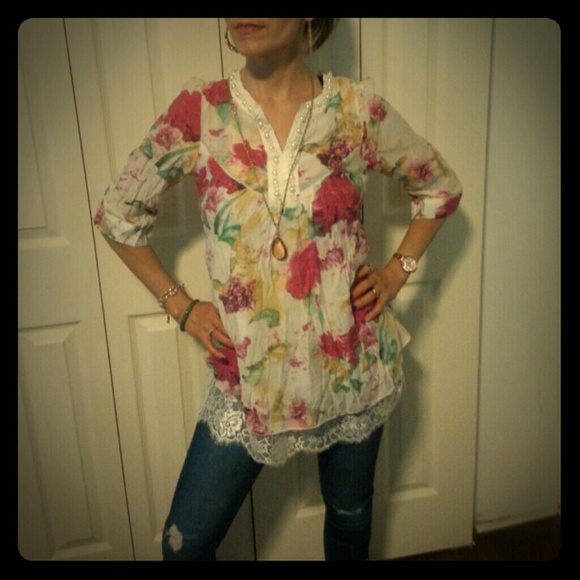 Floral and lacey flirty top