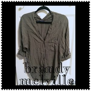 Brandy Melville olive green button down top