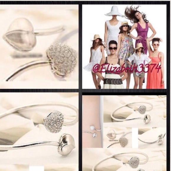On sale  NEW SILVER RHINESTONE SWEET HEART BANGLE - Picture 2 of 2