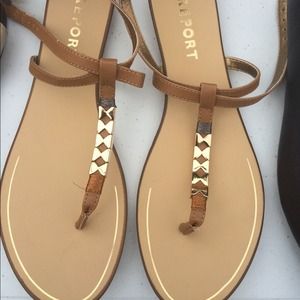 Gold and Brown Sandals (Thong) 8.5