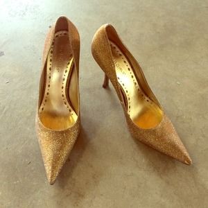 Gold glitter heels