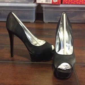 ** SOLD **Lauren Jones 5.5 Black Satin Peep Toe