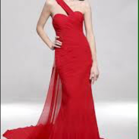 Classic Gold One Shoulder Evening Dress - Picture 2 of 4