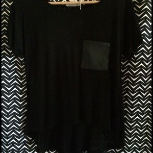 Black leather pocket tee