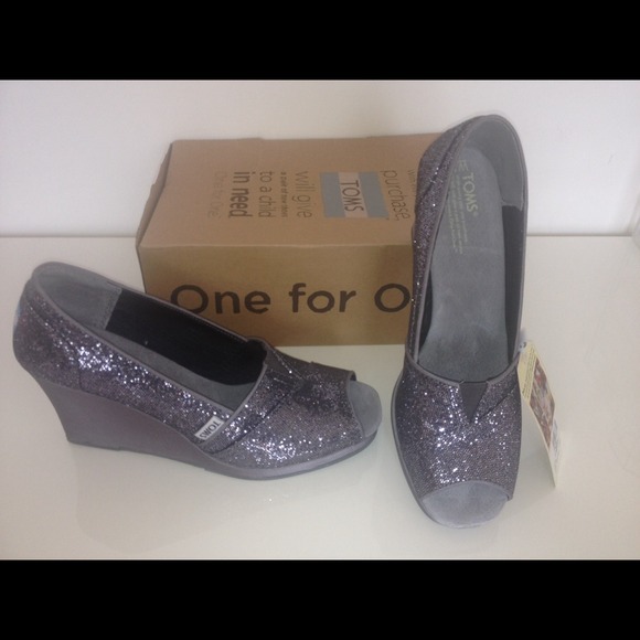 TOMS Glitter Peeptoe Wedge