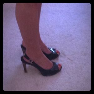 Patent leather sling back heels