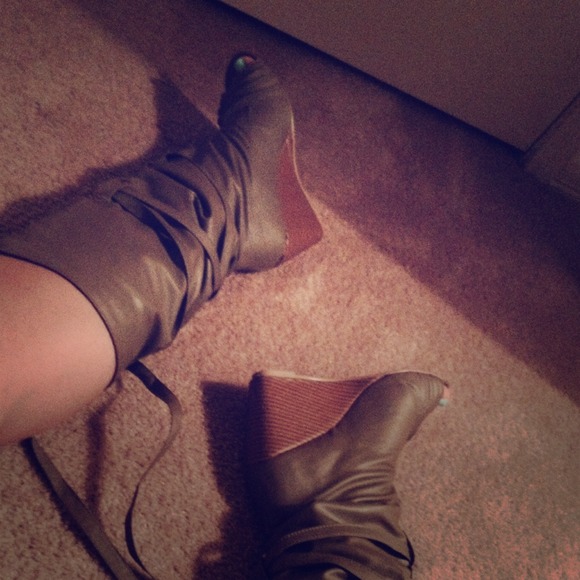 Open toe wedge boots