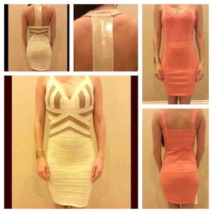 Beige&tan body con; Dark peach body con dress.