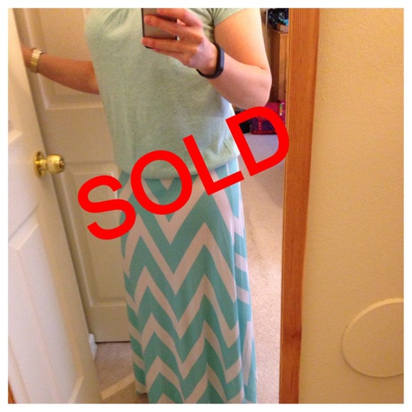 Chevron maxi skirt - teal and white