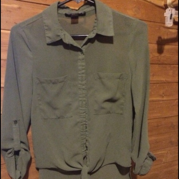 Military green sheer top