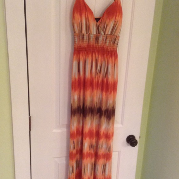 Peach, brown and Tan Maxi Dress