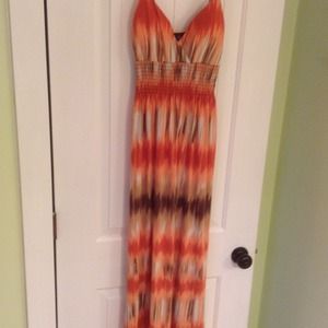 Peach, brown and Tan Maxi Dress