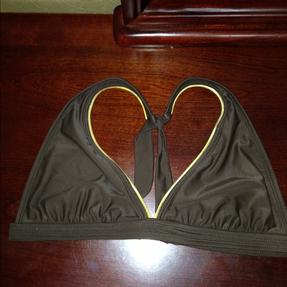 Brown and gold halter top bikini.