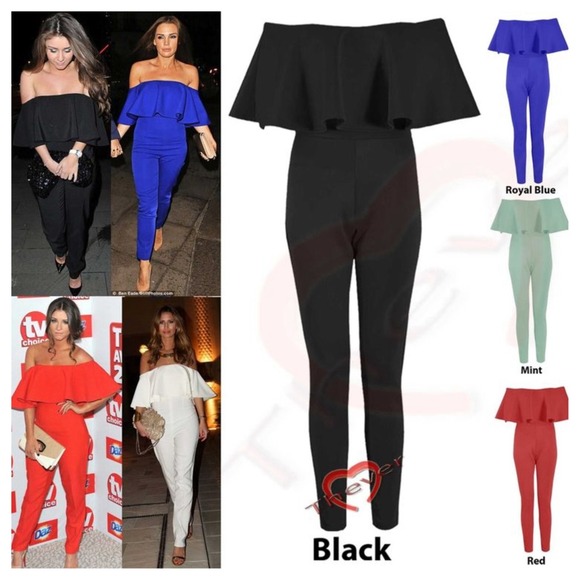 jumper pants with off shoulder
