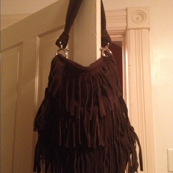 Golden Bleu Fringed Hobo Bag