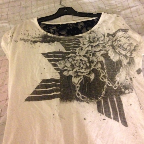 Faded white tee with rose design Sold