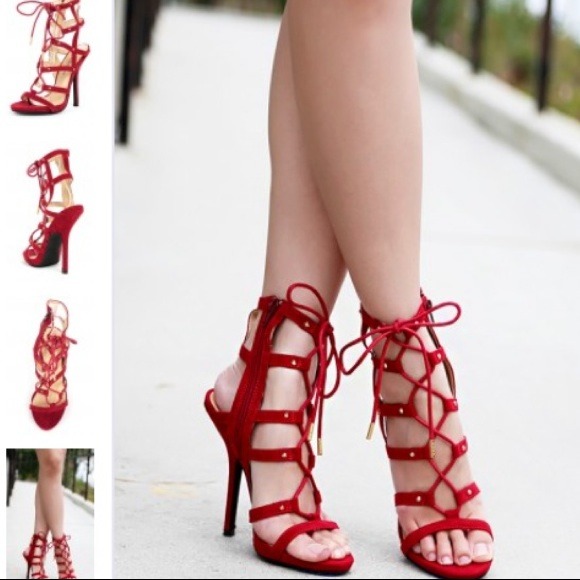Wild Diva Red  Lace up Gladiator Heels