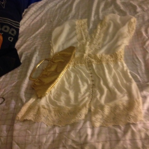 Sheer Cream colored shirt with oodles of lace