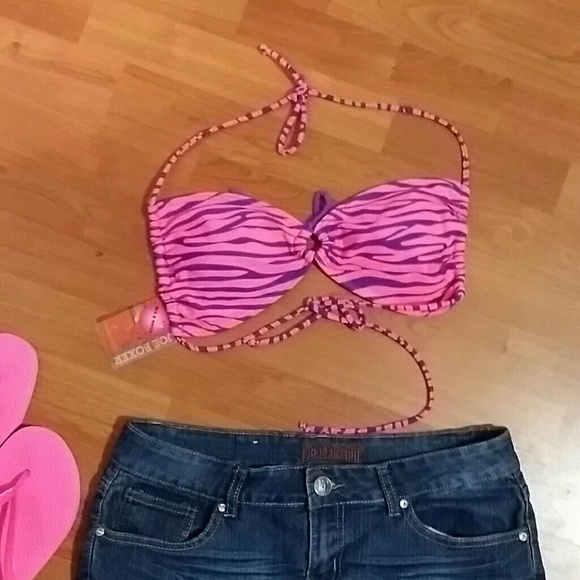 Pink and purple zebra print bikini top - Picture 2 of 2