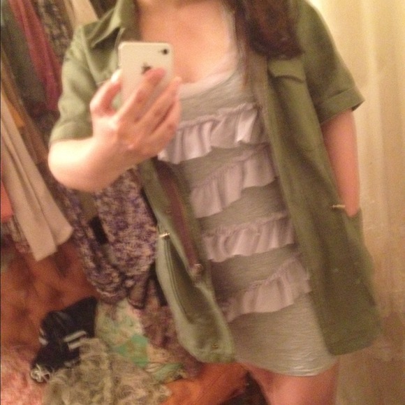 Akira chiffon ruffle grey tank