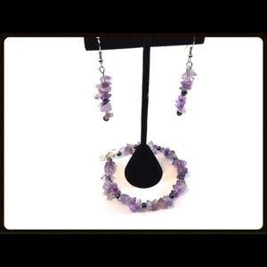 Amethyst and hematite bracelet and earring set
