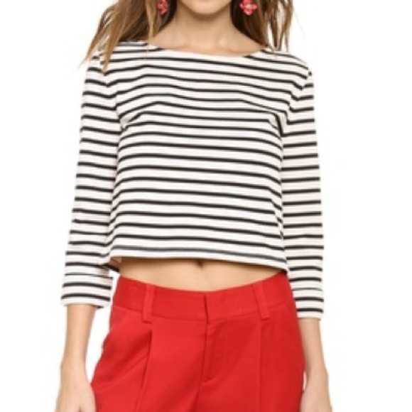 Alice + Olivia rolled sleeve boxy stripe crop top.
