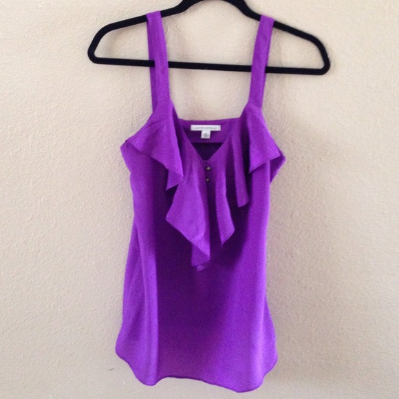 Purple 100% Silk Ruffled Blouse Tank