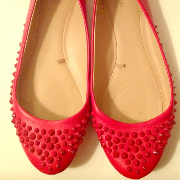 Zara Basic Cherry Red studded Leather Flats