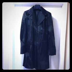 Retro Black Leather and Faux Fur Coat