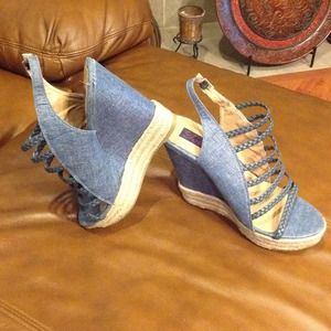 YOKI BLUE DENIM MOLLY WEDGE SANDAL