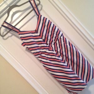 Blue and coral chevron dress