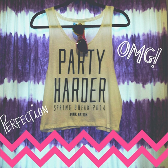 VS Pink " Party Harder" Spring 2014 white tank top