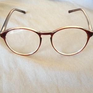 Round brown frames clear lens glasses