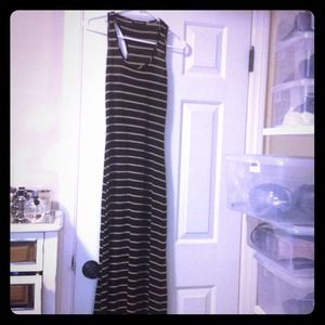 **SOLD** Saint Grace Black/Tan Striped Maxi Dress