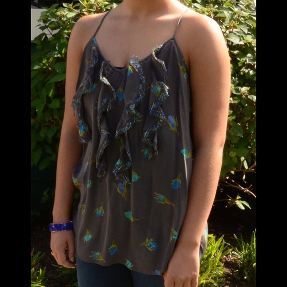 Dark Gray Tank with Blue and Teal Flowers