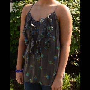 Dark Gray Tank with Blue and Teal Flowers